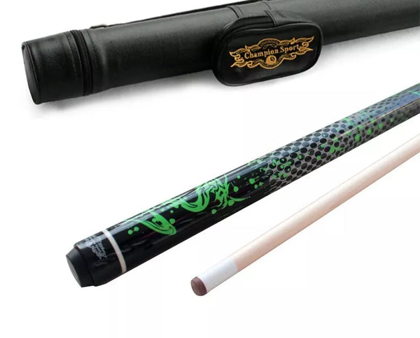 Champion Green Dragon Pool Cue Stick, 314 Taper, 5/6x 18, White or Black Case