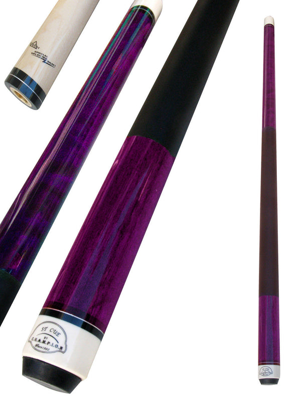 Champion ST8 Purple Pool Cue Stick 5/16X18 Joint, Cuetec Glove, 2 Black layer tips