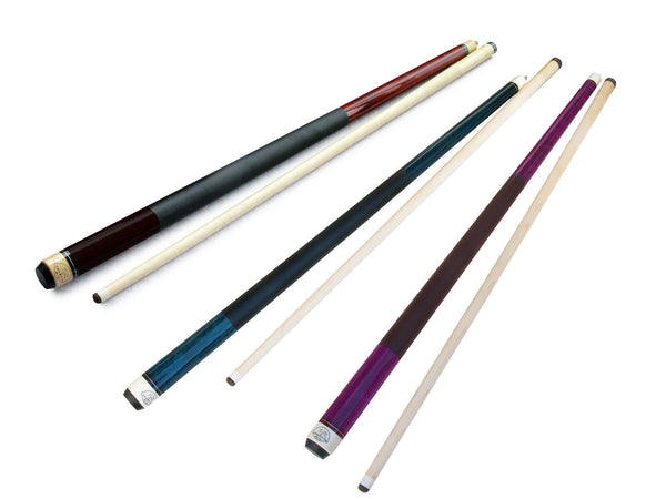 Lot of 3 Cues,Champion ST Turquoise/purple/ wine Pool Cue Sticks, 3 Cue tips, 3 Cuetec or Champion gloves