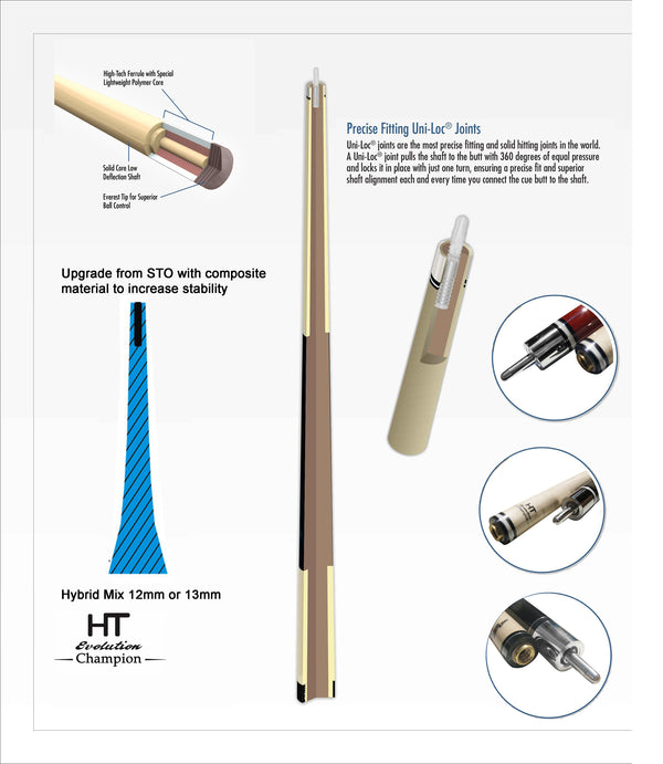 Champion Inlaid Custom Billiard NA HT shaft 12mm, Low deflection