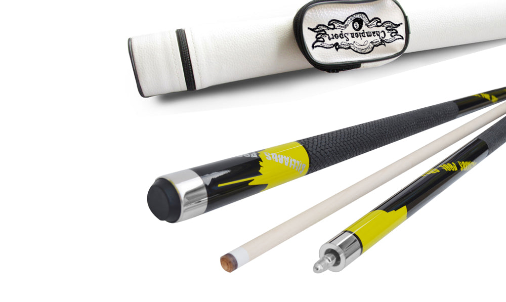 Champion Yellow Spider Billiards Pool Cue Stick, White Champion Case