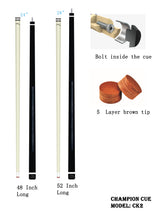 Champion refurbished   KC-2 Children's Billiards Cue 48 inch or 52 inch, 16-20 OZ,  Color: Black