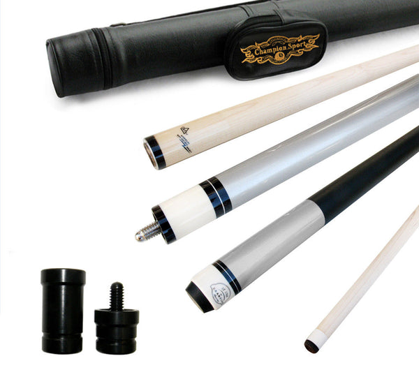 Champion ST5B Silver Pool Cue Stick , Black or White Pool case, Cuetec Glove