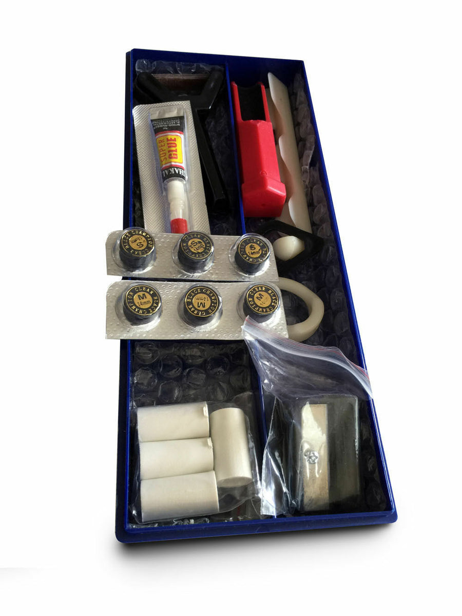 Premium Pool Cue Repair Tip Kit1 Tip Clamp, 2 Cue Tip Shaper, 6 Cue T