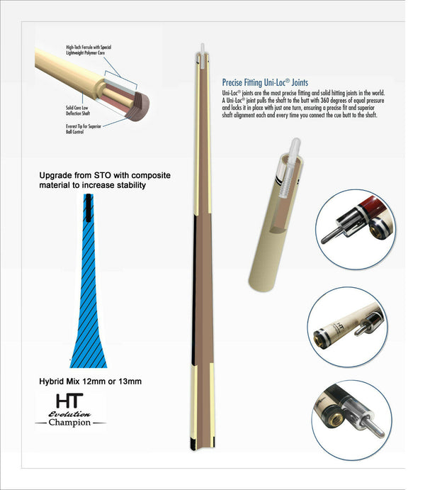 Champion Inlaid Custom Billiard NA HT shaft 12mm, Low deflection
