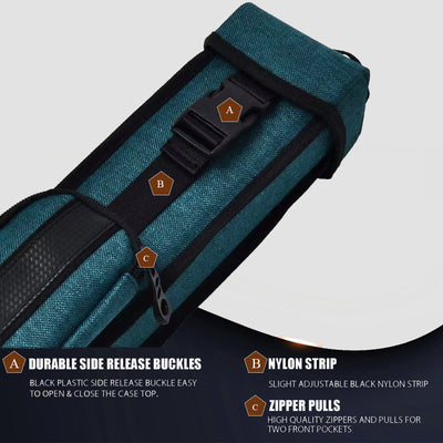 Champion 2X2,2X3,3X4 Nylon Billiard Pool Cue Stick  Teal Green Hard Case