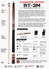 Champion Jester RT-3M Uni-Loc Pool Cue  Includes Hard Case, Joint Protectors & Playing Glove