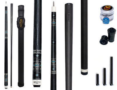 Gator 9-A3  Carbon Fiber 12.4mm Uni-Loc Pool Cue + Hard Case, Joint Protectors, and Playing Glove