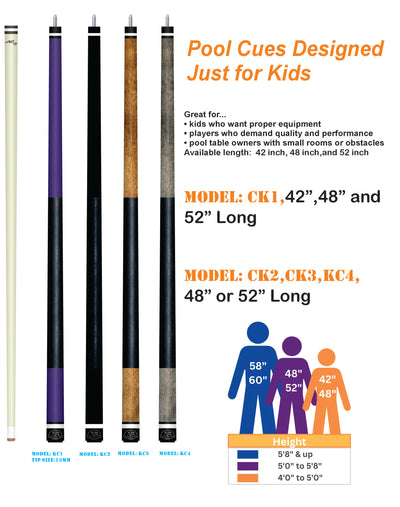 New Champion  KC-4 Children's Billiards Cue 48 inch or 52 inch, 16-20OZ, Champion or Champion glove, Color: Grey