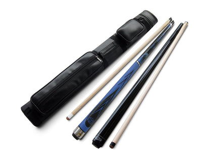 Champion Blue Spider Billiard Pool Cue, Black Nemesis break cue, 2X2 Black Case