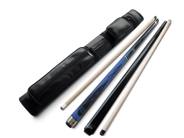 Champion Blue Spider Billiard Pool Cue, Black Nemesis break cue, 2X2 Black Case