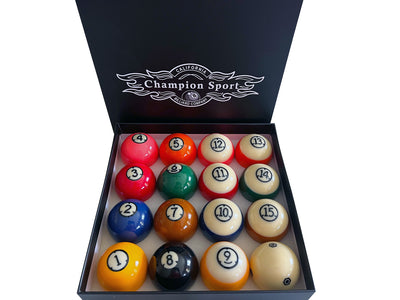 Champion Arcos  Pool Balls Set - Professional Phenolic Resin Billiard Balls - Set of 15 Made in Belgium Balls Including a Black Four-sided Cue Ball