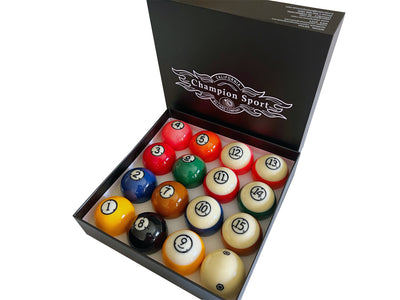 Champion Arcos  Pool Balls Set - Professional Phenolic Resin Billiard Balls - Set of 15 Made in Belgium Balls Including a Black Four-sided Cue Ball