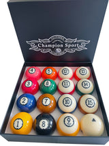 Champion Arcos  Pool Balls Set - Professional Phenolic Resin Billiard Balls - Set of 15 Made in Belgium Balls Including a Black triangle Cue Ball