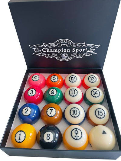 Champion Arcos  Pool Balls Set - Professional Phenolic Resin Billiard Balls - Set of 15 Made in Belgium Balls Including a Black triangle Cue Ball