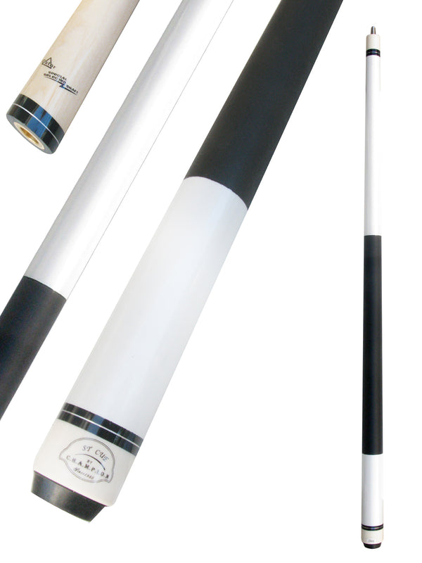Champion ST14 White Pool Cue Stick+ Champion Branded Red or White Hard Case & Playing Glove