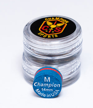 Champion Premium Cue Tip – Blue 14mm Glue-On Tip |  S / M  Soft / Medium