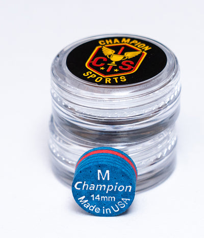 Champion Premium Cue Tip – Blue 14mm Glue-On Tip |  S / M  Soft / Medium