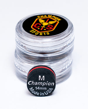 Champion Premium Cue Tip – Black 14mm Glue-On Tip |  S / M  Soft / Medium