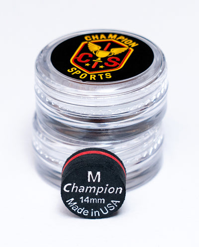 Champion Premium Cue Tip – Black 14mm Glue-On Tip |  S / M  Soft / Medium