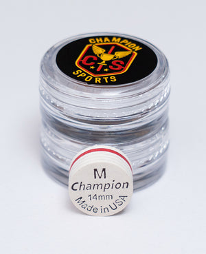 Champion Premium Cue Tip – White 14mm Glue-On Tip |  S / M  Soft / Medium