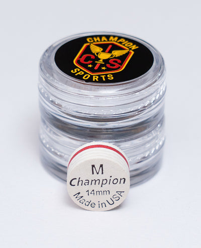 Champion Premium Cue Tip – White 14mm Glue-On Tip |  S / M  Soft / Medium
