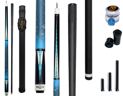Gator H3 Carbon Fiber 12.4mm Uni-Loc Pool Cue + Hard Case, Joint Protectors, and Playing Glove
