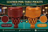 Champion Genuine Leather Pockets for Pool Table/Billiard Table (Set of 6), Model: AKL-1, Color Light brown