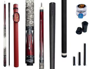 Gator KL-RED Carbon Fiber 12.4mm or 11.8mm Uni-Loc Pool Cue + Hard Case, Joint Protectors, and Playing Glove