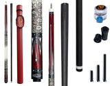 Gator KL-RED Carbon Fiber 12.4mm or 11.8mm Uni-Loc Pool Cue + Hard Case, Joint Protectors, and Playing Glove