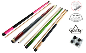 Lot of 4! Champion ST Green/Pink/Burgundy/Natural wood Pool Stick , Champion Glove, 4 Black Tips