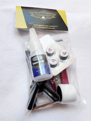 Champion Pool Cue Tip Repair Accessory Kit 3 layer Tips, shapers, a crystal glue