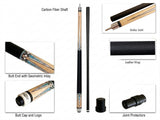 Gator KL-S7-4 Carbon Fiber 12.4mm or 11.8mm Uni-Loc Pool Cue + Hard Case, Joint Protectors, and Playing Glove