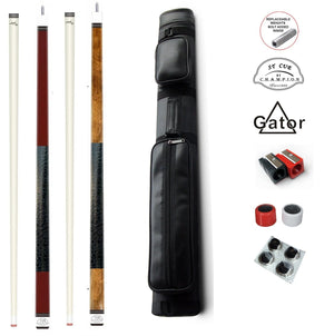 Combo deal! Champion pool cue 11.75mm, ST Brown cue 13mm, 2X3 Pool Case set
