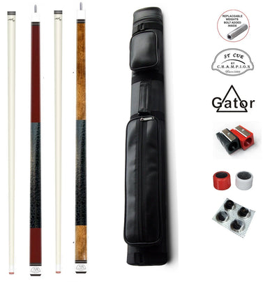 Combo deal! Champion pool cue 11.75mm, ST Brown cue 13mm, 2X3 Pool Case set