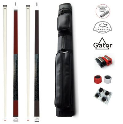 Combo deal! Champion Wine pool cue 11.75mm, ST Black cue 13mm, 2X3 Case set