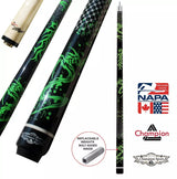 Champion Green Dragon Pool Cue Stick, 314 Taper, 5/6x 18, White or Black Case