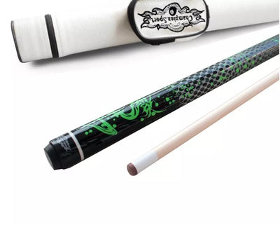 Champion Green Dragon Pool Cue Stick, 314 Taper, 5/6x 18, White or Black Case