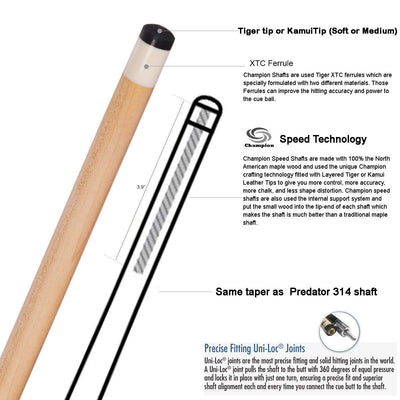 Champion White Dragon Pool Cue Stick with Uniloc Joint, Low Deflection Shaft