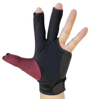 Champion Cut 3 finger Pool Cue Stick Glove- Left hand ( Blue, Wine, Black)