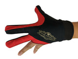 Champion Cut 3 finger Pool Cue Stick Glove- Left hand ( red black)