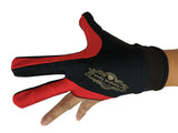Champion Cut 3 finger Pool Cue Stick Glove- Left hand Predator( red black)