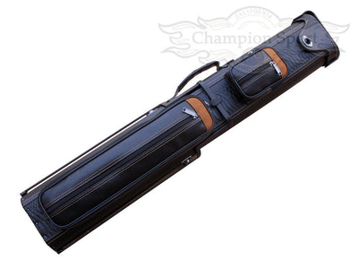 Champion  Leatherette 2x4 Pool Cue Case with Stand(2 Butts 4 Shafts)- Black with Brown
