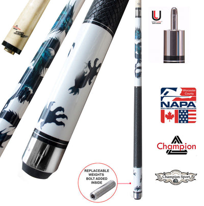 Champion White Dragon Pool Cue Stick with Predator Uniloc Joint, Low Deflection Shaft