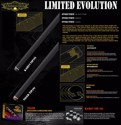 Black Friday Deal! Champion NA2 pool cue and Limited Edition Evolution Carbon Shaft, Uni-Loc, 29"(11.75mm and 12.5mm)