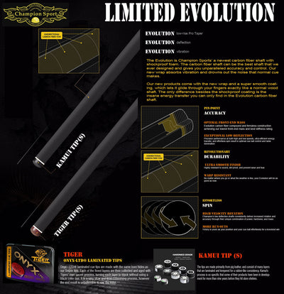 Champion Dragon pool cue and Limited Edition Evolution Carbon Shaft, Uni-Loc, 29" (11.75mm and 12.5mm)