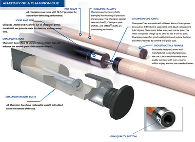 Champion Dragon pool cue and Limited Edition Evolution Carbon Shaft, Uni-Loc, 29" (11.75mm and 12.5mm)