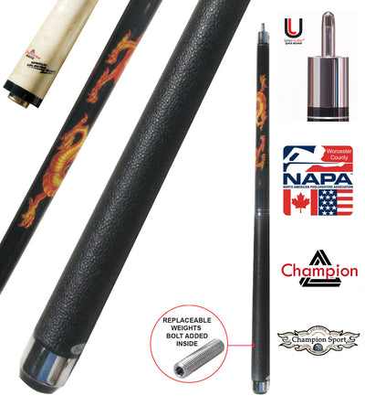 Champion Dragon pool cue and Limited Edition Evolution Carbon Shaft, Uni-Loc, 29" (11.75mm and 12.5mm)