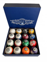 Champion  Marble Pool Balls set ( Black Rimmed Marble) Complete 16 Ball Set