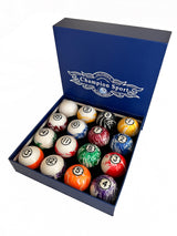 Champion  Marble Pool Balls set ( Black Rimmed Marble) Complete 16 Ball Set